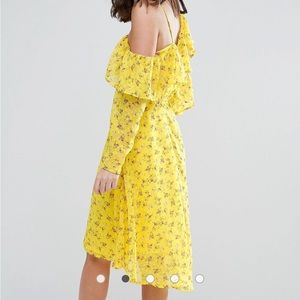 ASOS Yellow Ruffle Cold Shoulder Midi Dress Size 4